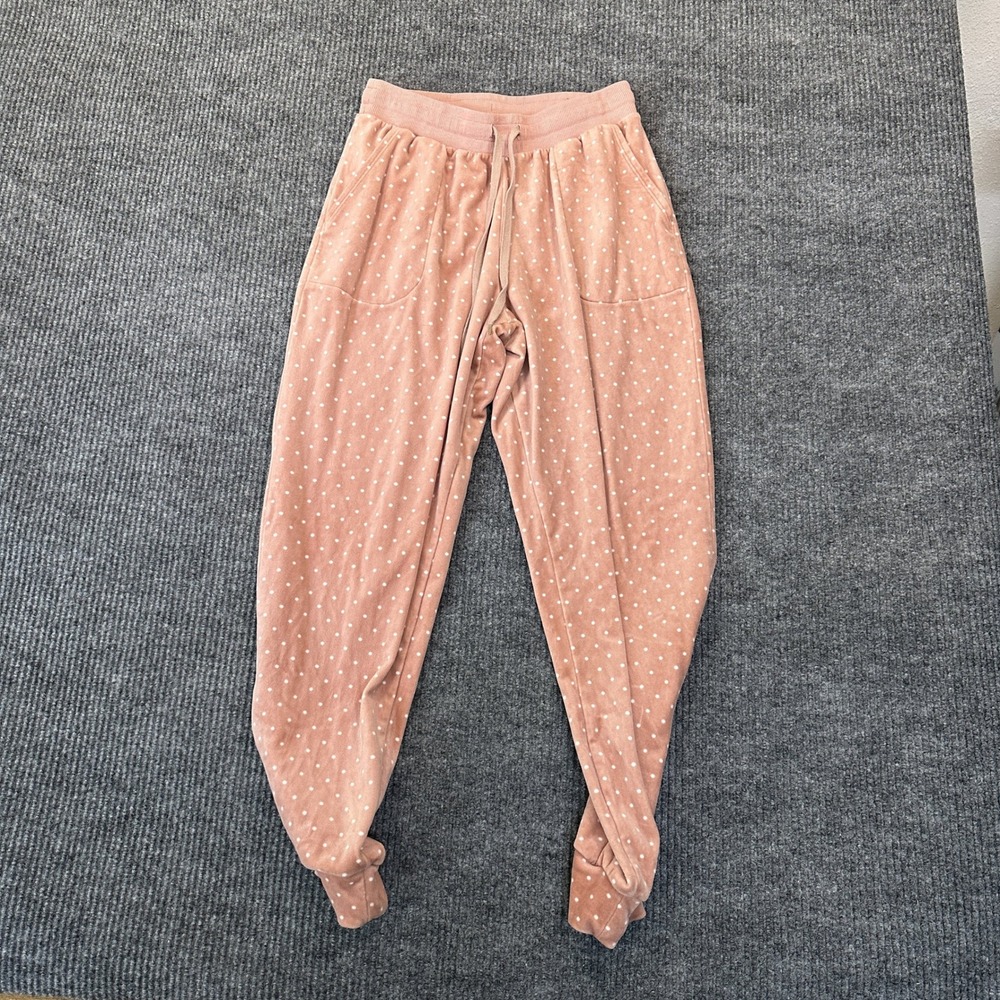 Stars Above Womens Polka Dot Jogger Pants Size Small Pink Soft Velour Loungewear